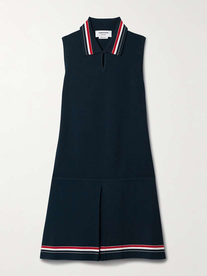 Thom Browne Pleated Striped Stretch-knit Mini Dress