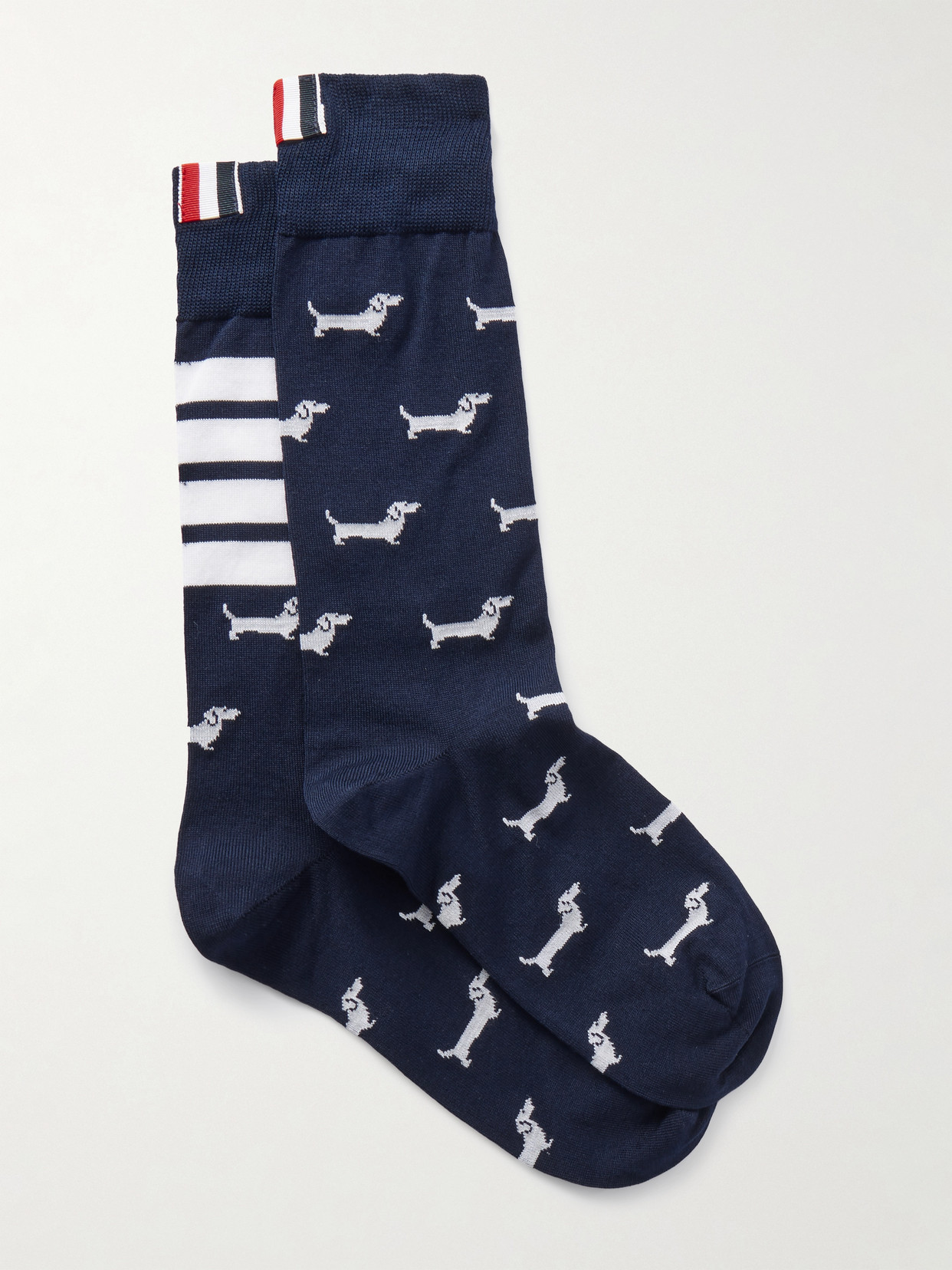 Thom Browne Hector Grosgrain-trimmed Jacquard-knit Cotton-blend Socks In Blue
