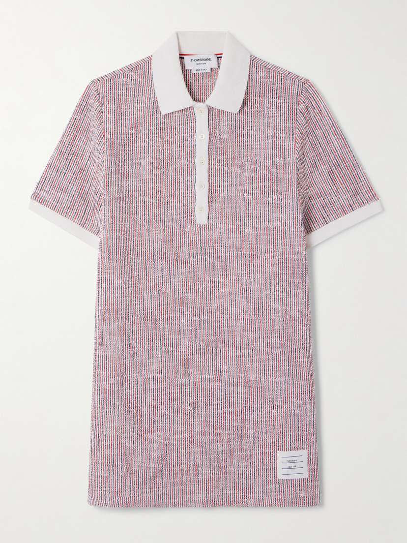 Thom Browne Appliquéd Striped Cotton-blend Tweed Mini Dress