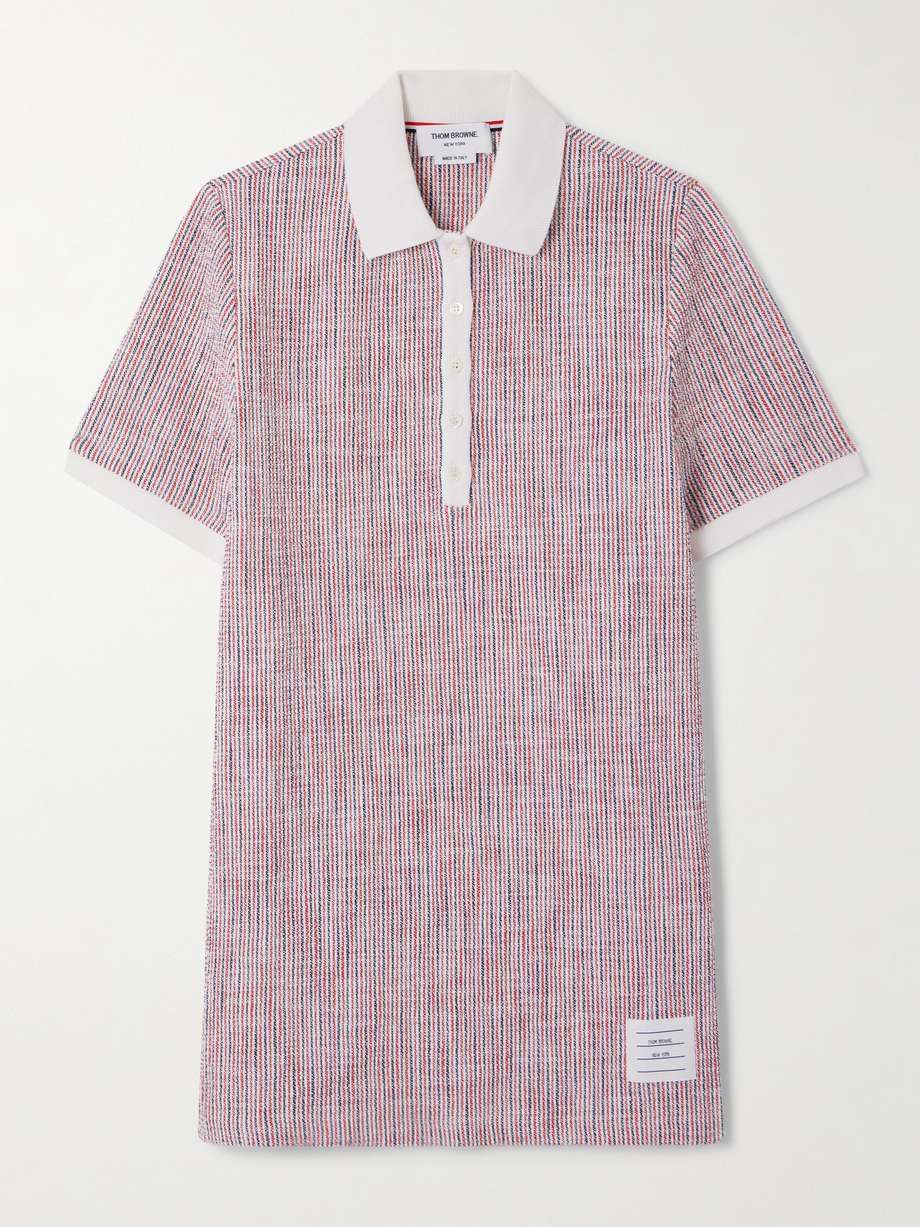 appliquéd striped cotton-blend tweed mini dress