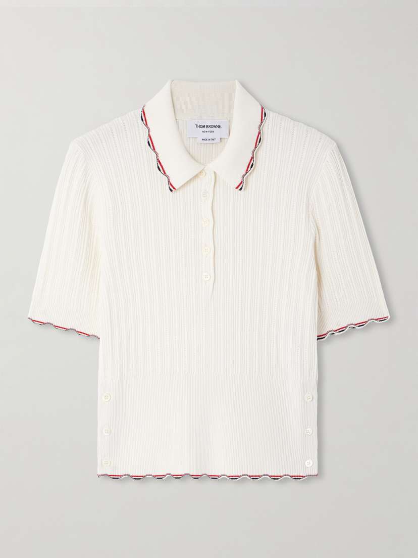 Thom Browne Scalloped Ribbed Silk And Cotton-blend Polo Shirt