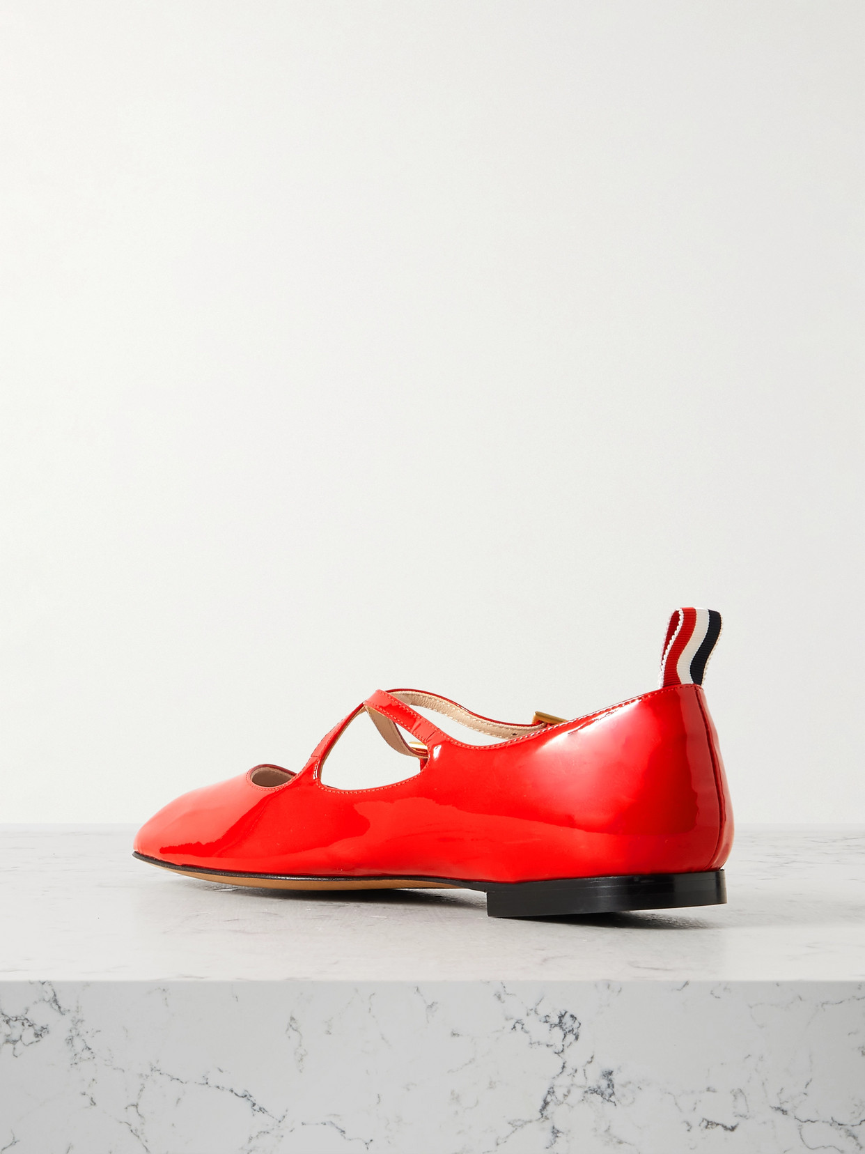 Thom Browne Grosgrain-trimmed Patent-leather Ballet Flats In Red