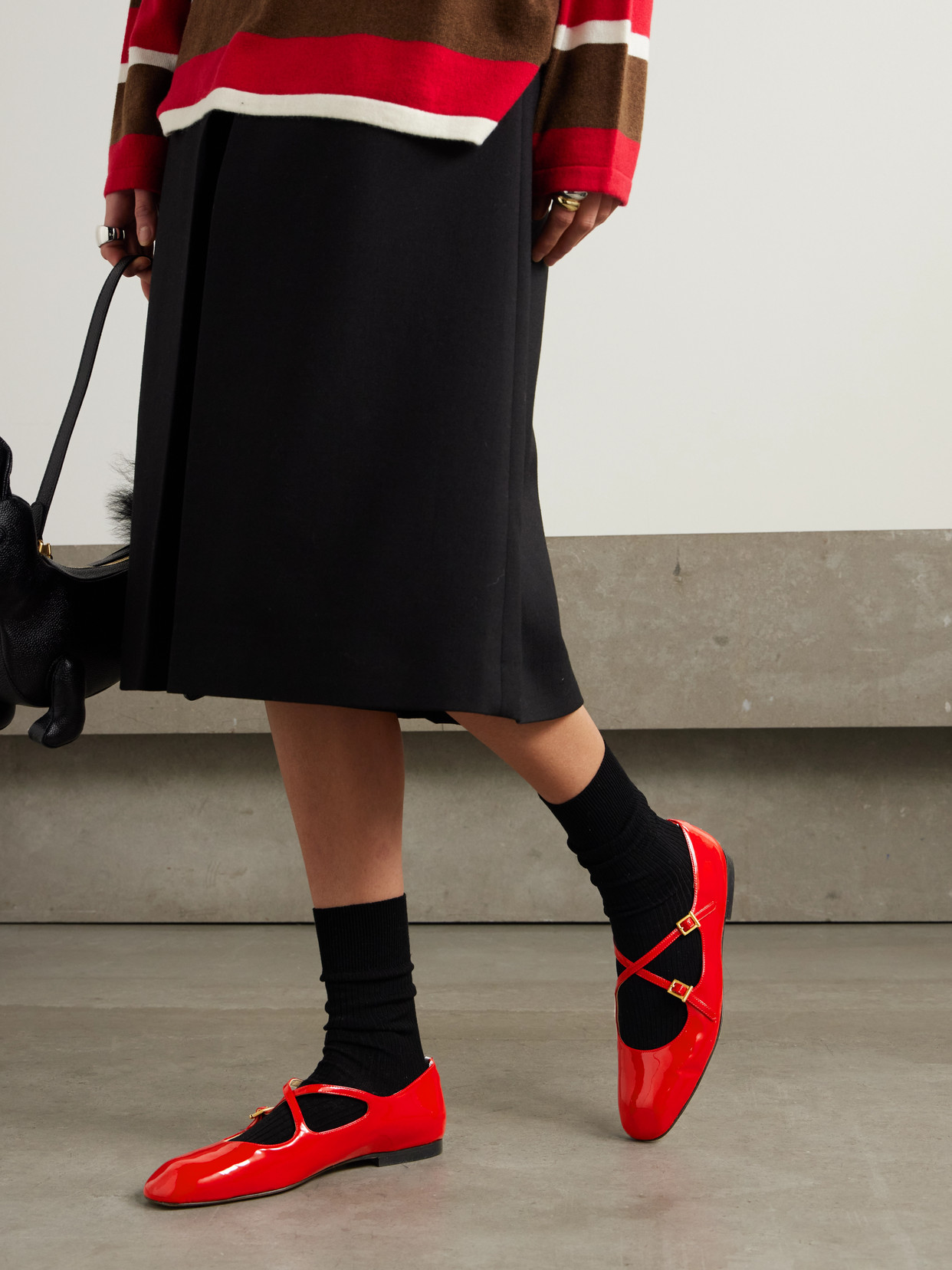 Thom Browne Grosgrain-trimmed Patent-leather Ballet Flats In Red
