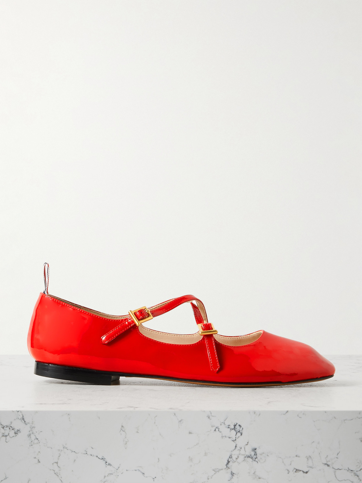 Thom Browne Grosgrain-trimmed Patent-leather Ballet Flats In Red