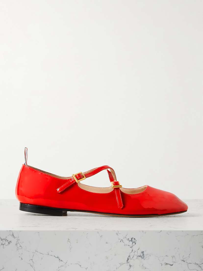 Thom Browne Grosgrain-trimmed Patent-leather Ballet Flats