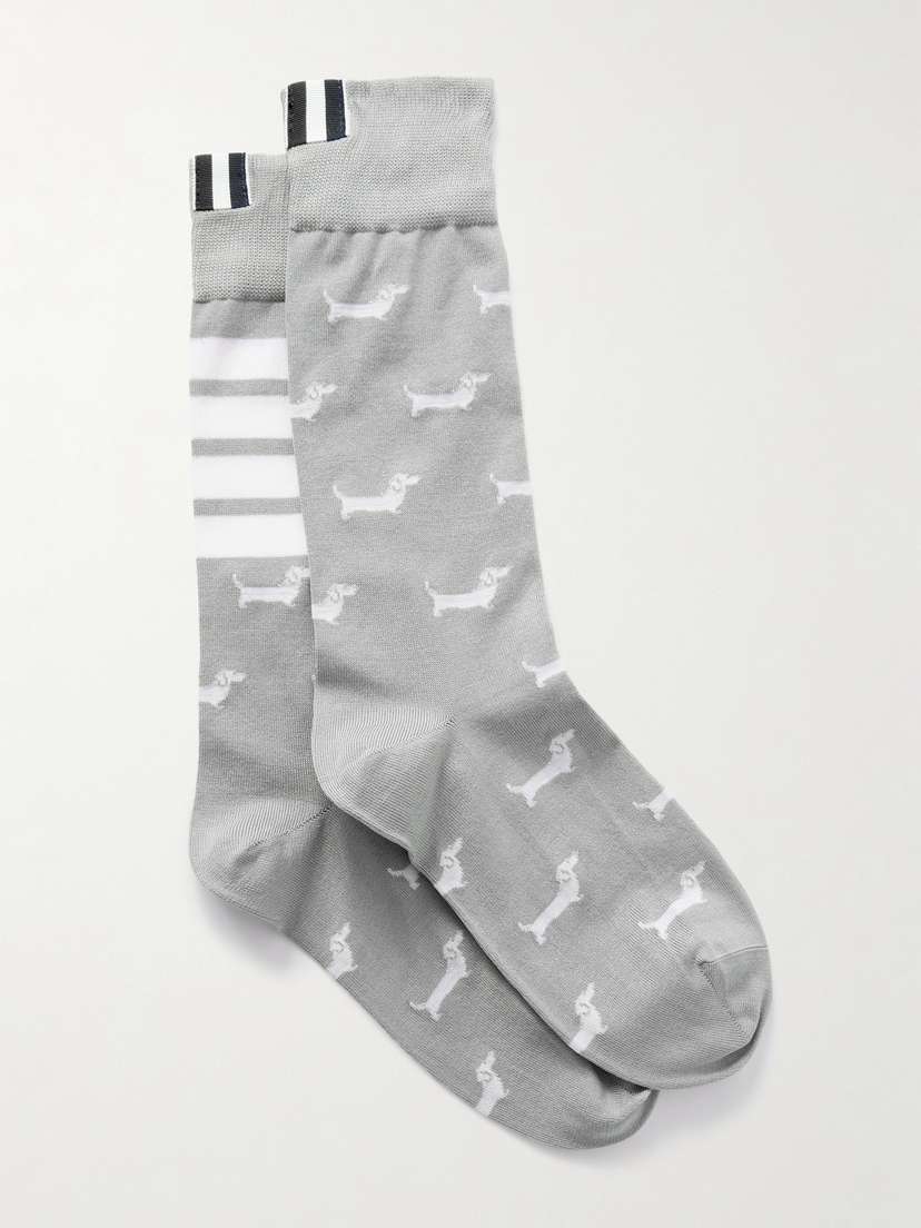 Thom Browne Hector Grosgrain-trimmed Jacquard-knit Cotton-blend Socks