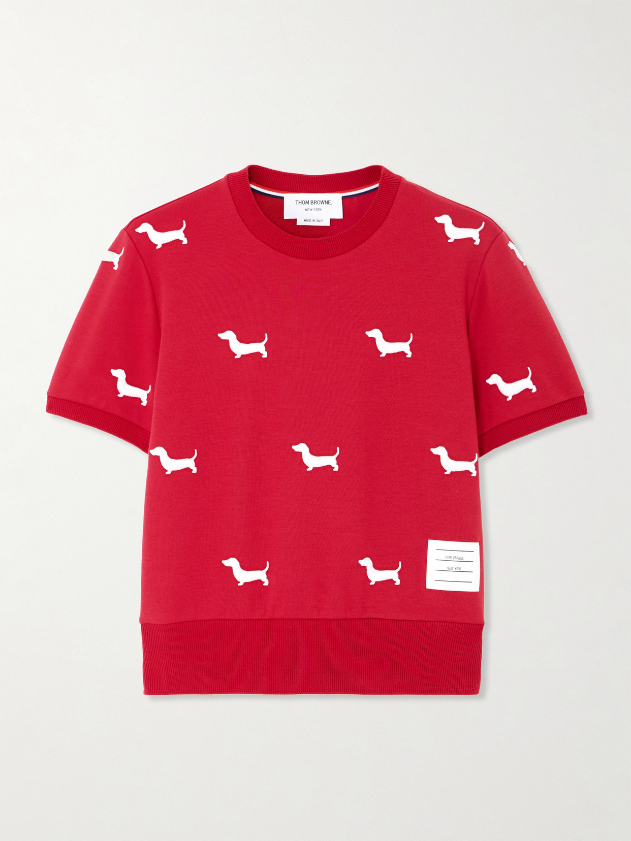 Thom Browne Hector Embroidered Cotton T-shirt In Red