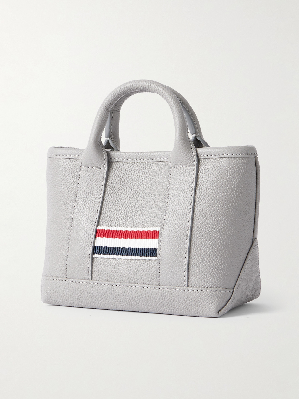 Thom Browne Tool Micro Grosgrain-trimmed Textured-leather Tote In Gray
