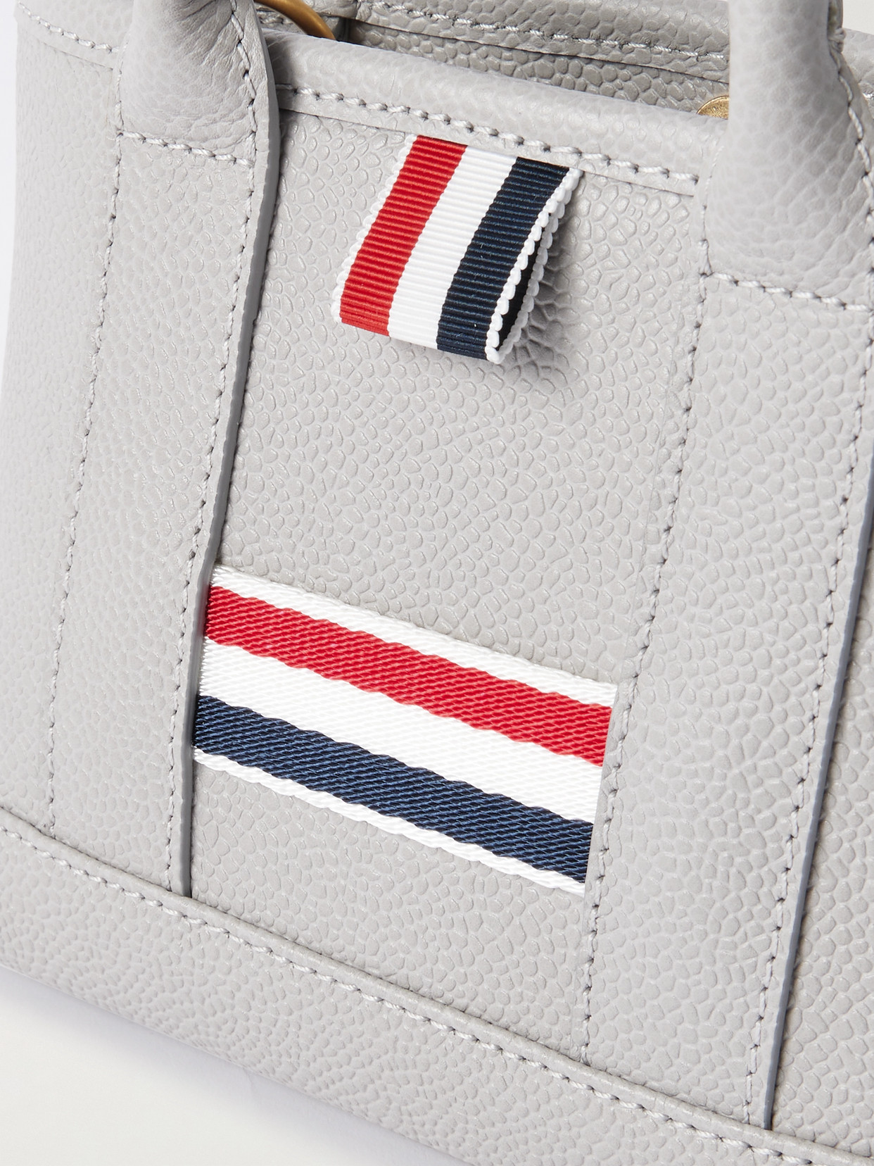 Thom Browne Tool Micro Grosgrain-trimmed Textured-leather Tote In Gray