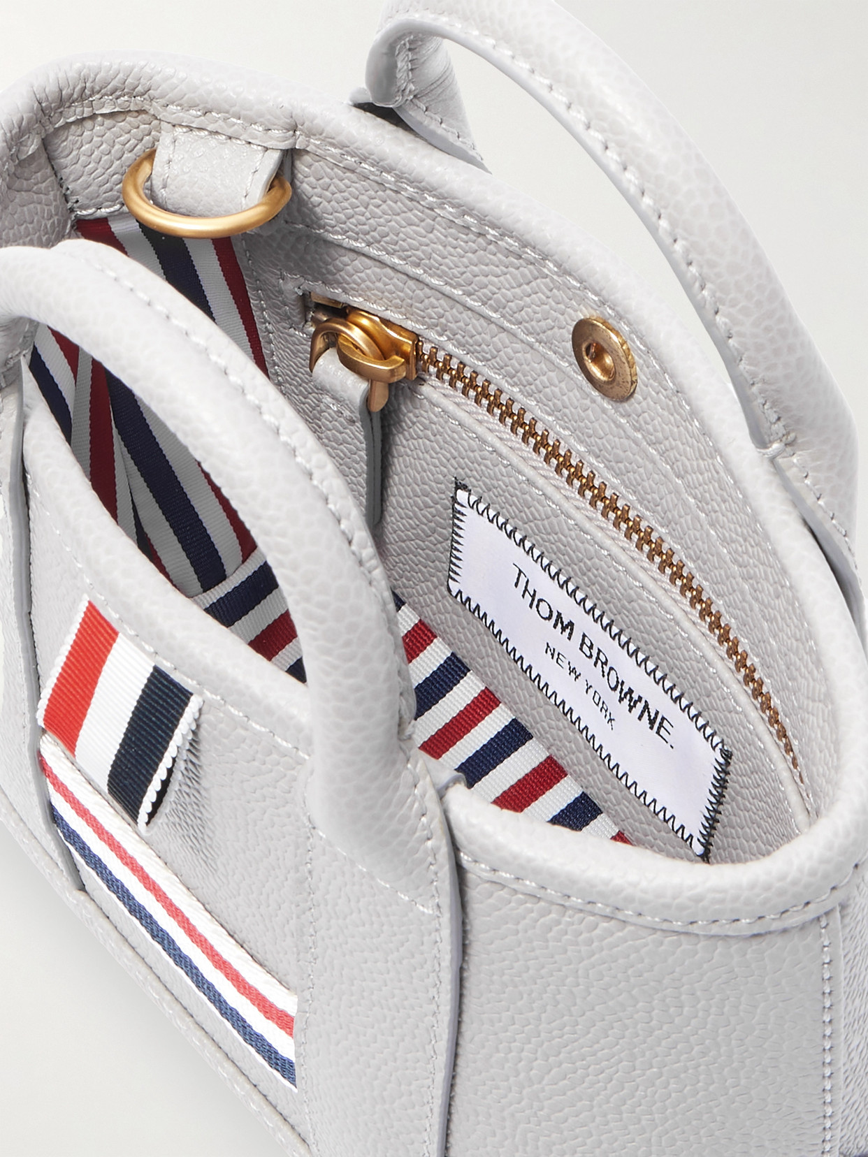 Thom Browne Tool Micro Grosgrain-trimmed Textured-leather Tote In Gray