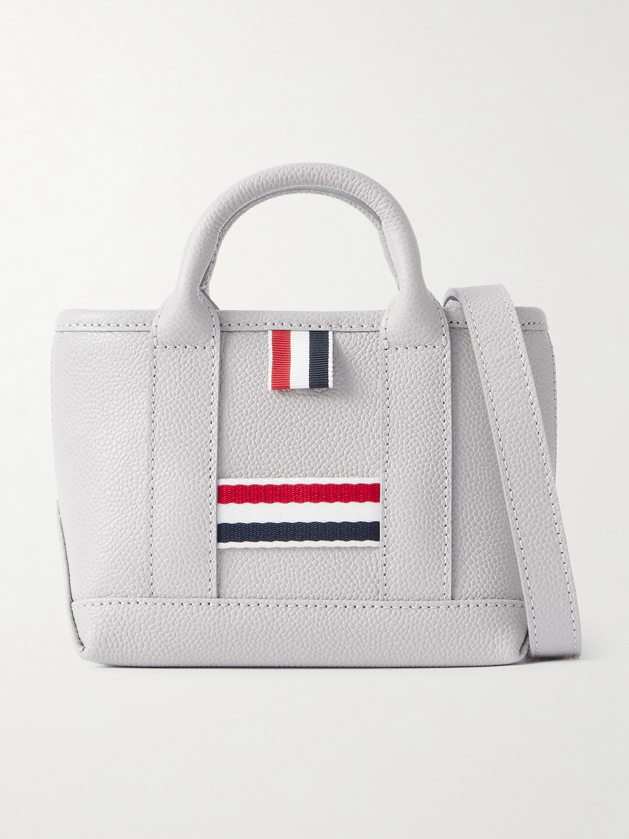 Thom Browne Tool Micro Grosgrain-trimmed Textured-leather Tote In Gray