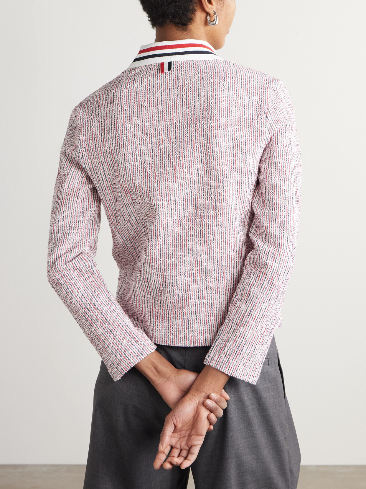 Thom Browne Striped Cotton-blend Tweed Cardigan In Pink