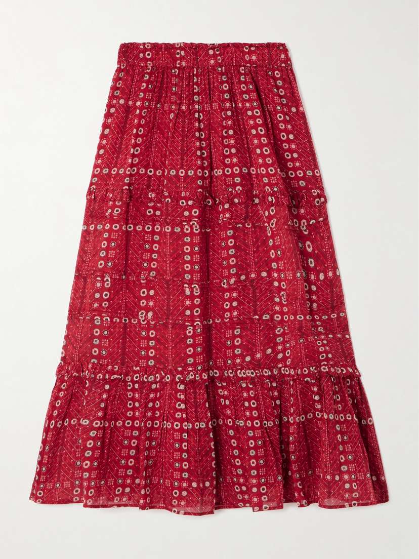 Marant Étoile Diya Tiered Printed Cotton-voile Midi Skirt