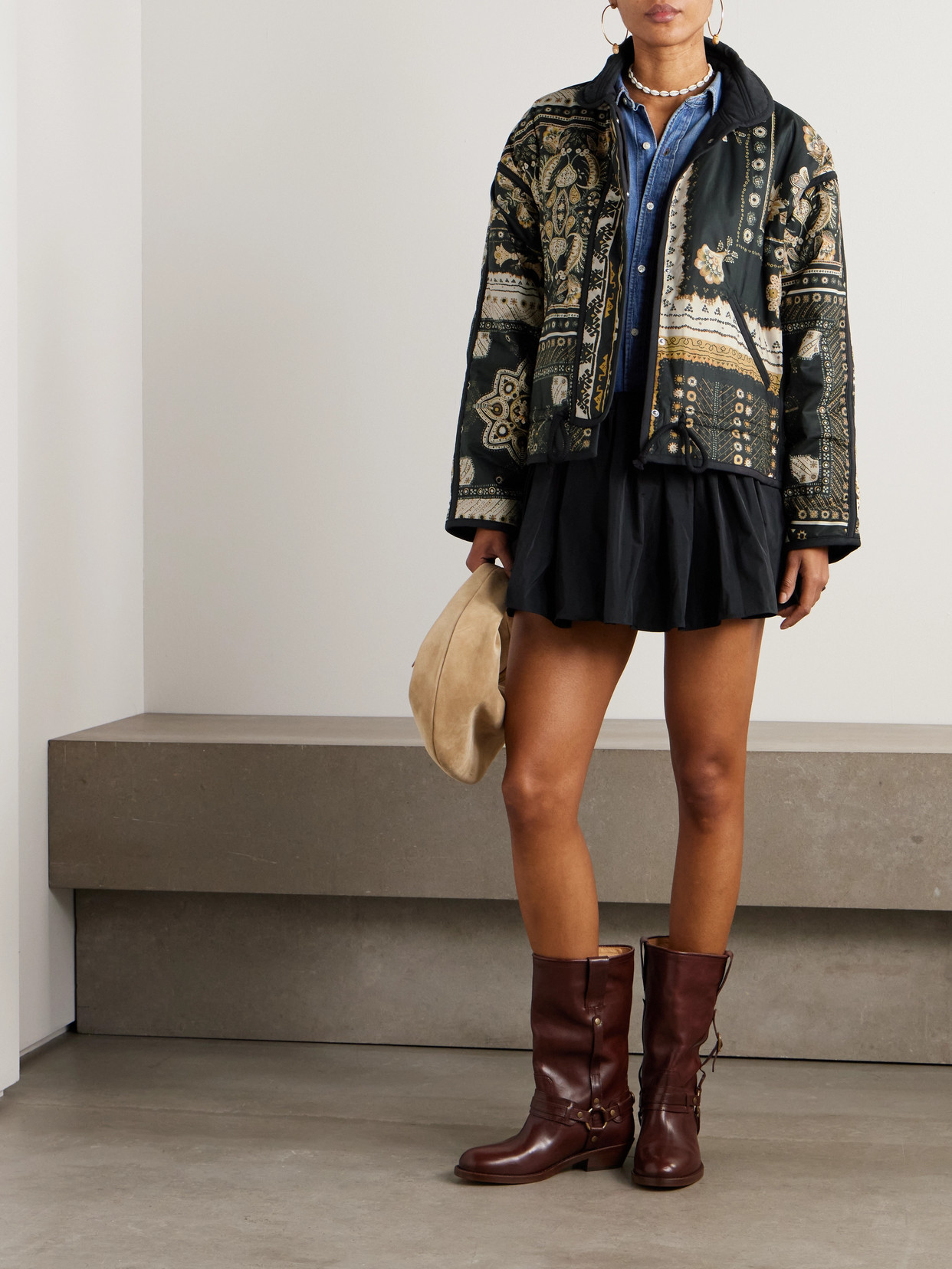 Isabel Marant Étoile Granger Printed Cotton Bomber Jacket In Black