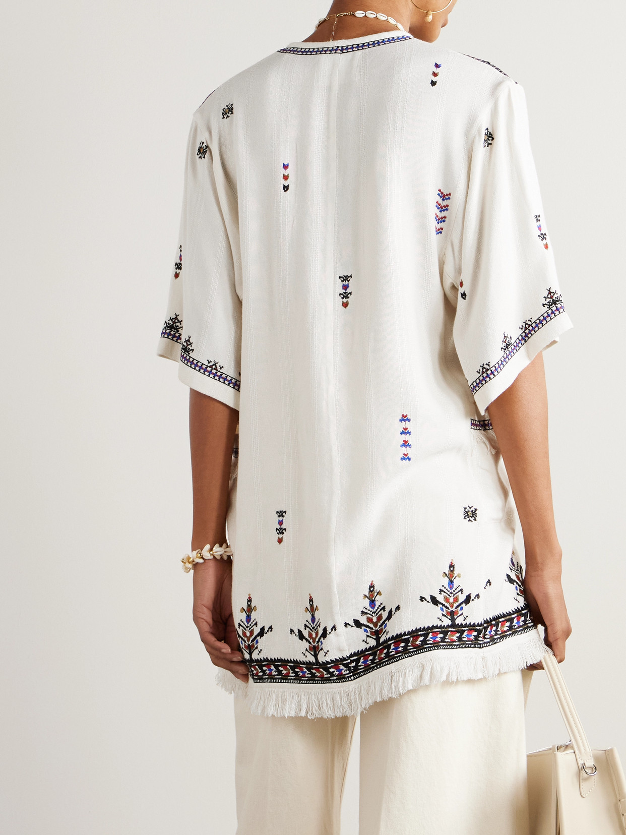 Isabel Marant Étoile 'kressy' White Dress With All-over Embroidery And Frayed Edge In Beige