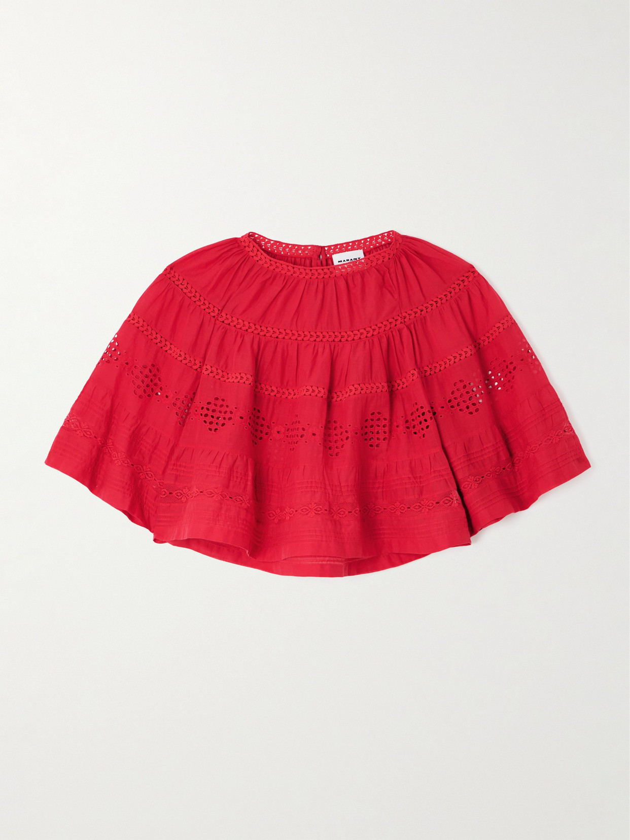 Isabel Marant Étoile Dilama Crochet-trimmed Broderie Anglaise Organic Cotton-voile Blouse In Red