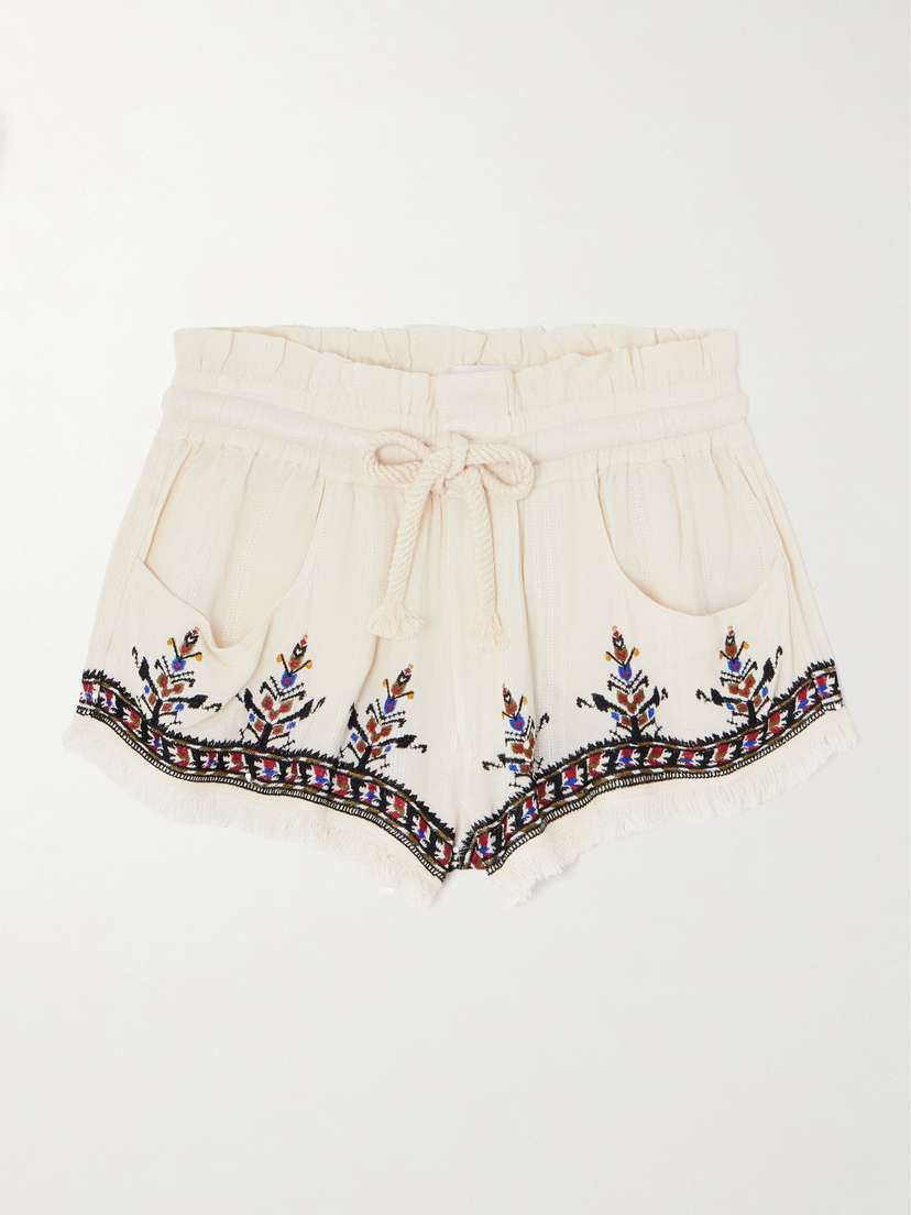 Marant Étoile Kriss Frayed Embroidered Jacquard Shorts