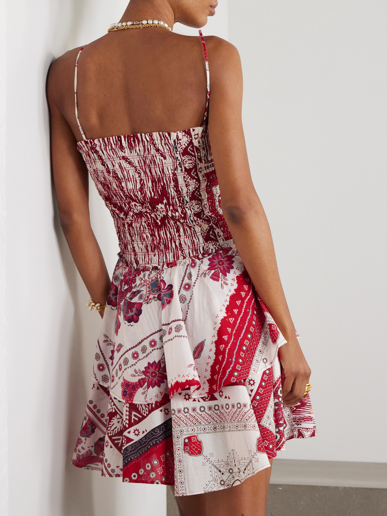 ISABEL MARANT ÉTOILE ANKA TIERED SMOCKED BANDANA-PRINT COTTON MINI DRESS