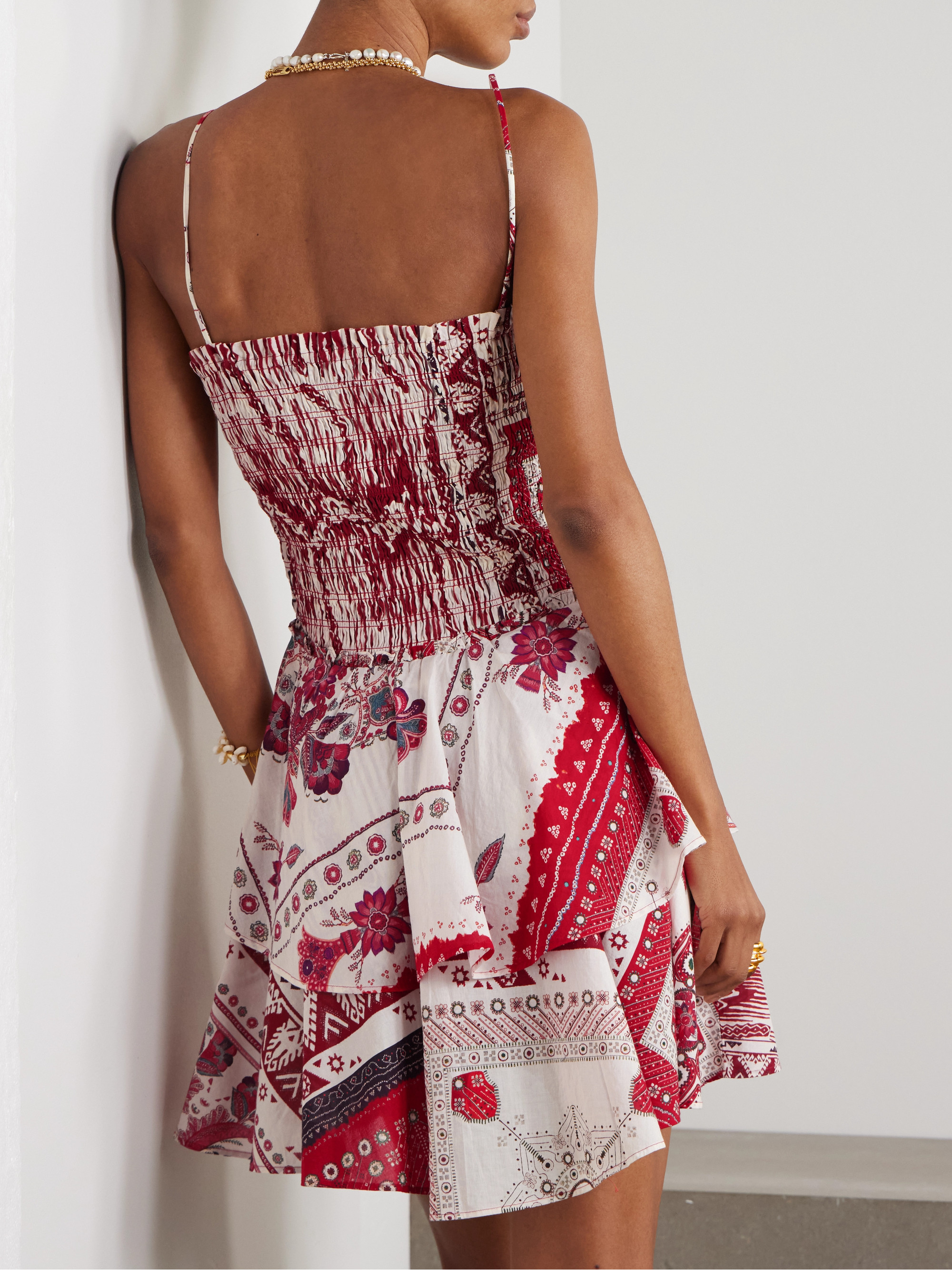 Marant Étoile Anka tiered smocked bandana-print cotton mini dress