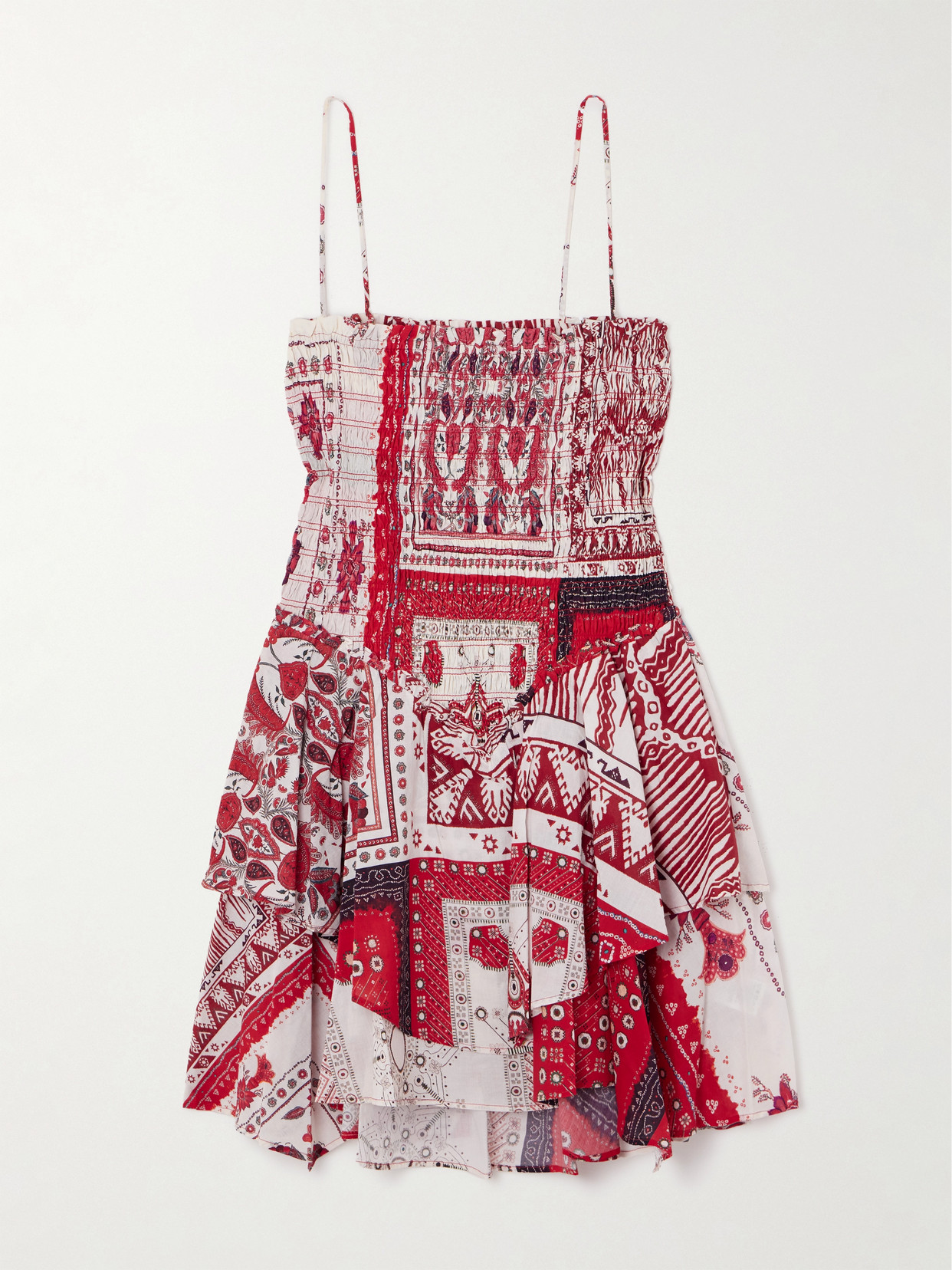 ISABEL MARANT ÉTOILE ANKA TIERED SMOCKED BANDANA-PRINT COTTON MINI DRESS