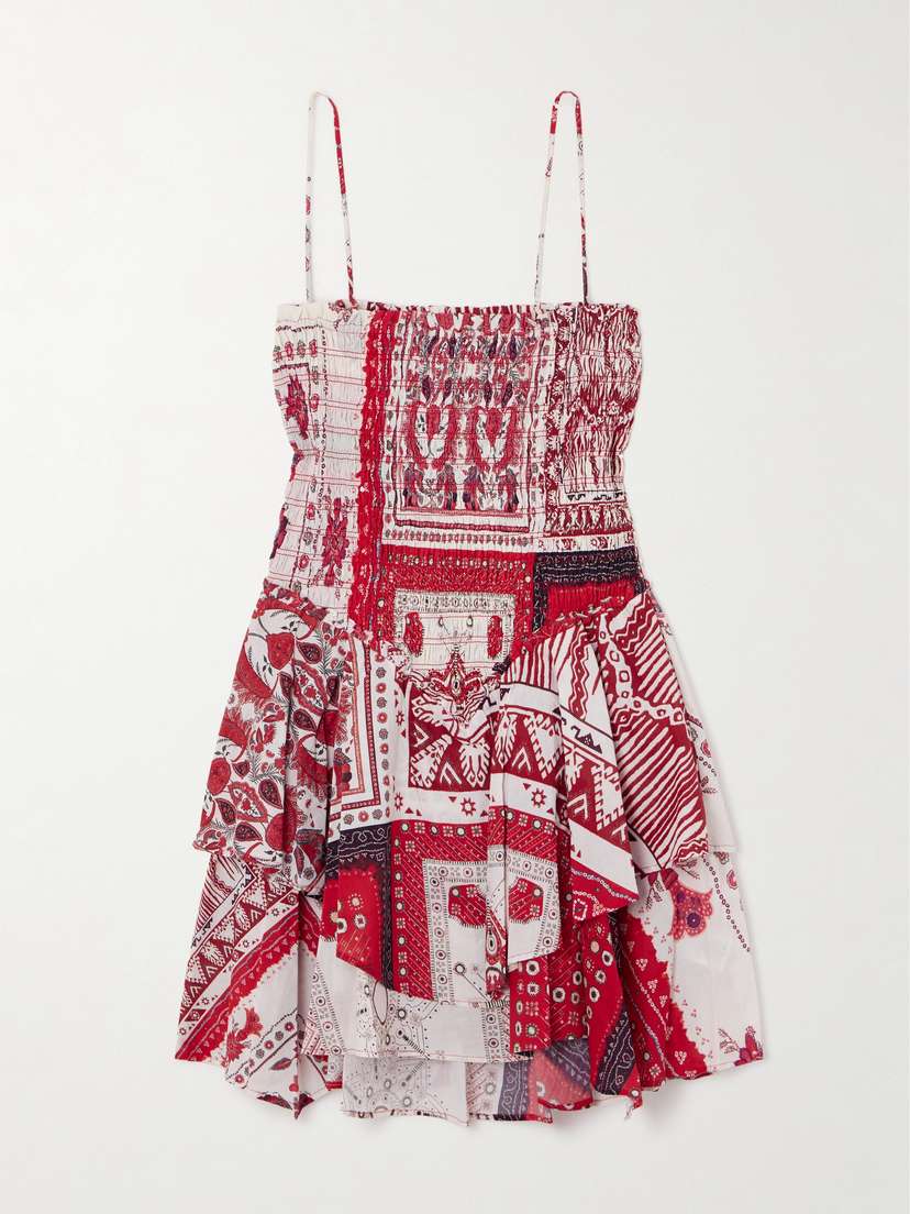Marant Étoile Anka Tiered Smocked Bandana-print Cotton Mini Dress