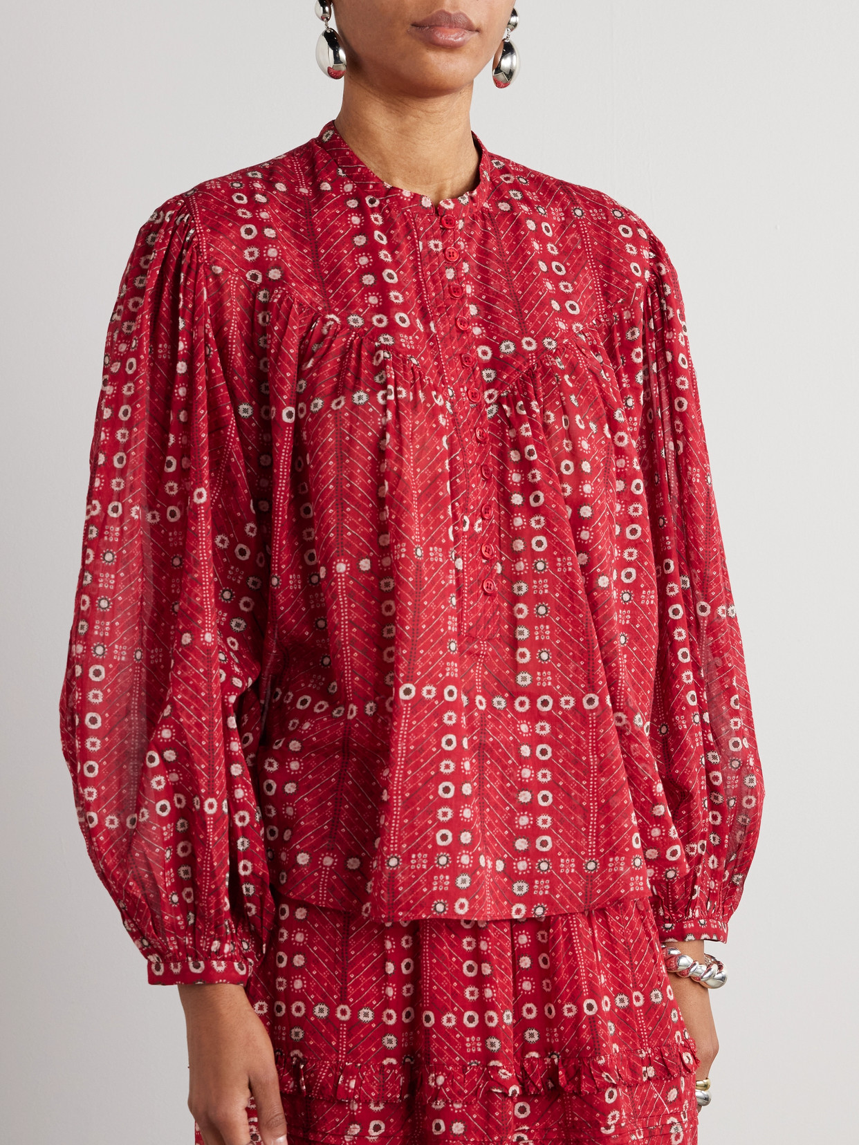 Isabel Marant Étoile Salika Printed Cotton-voile Blouse In Red