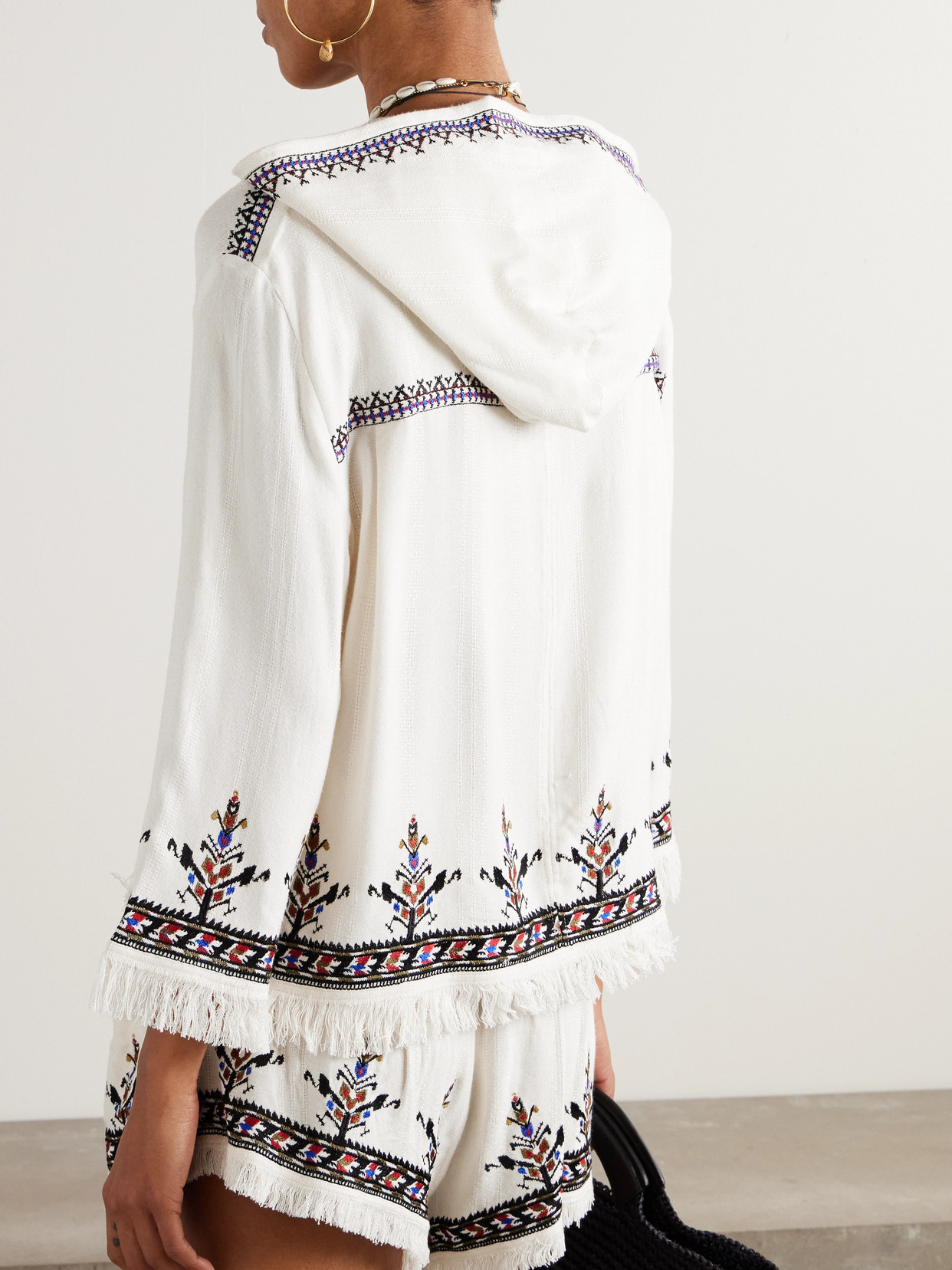ISABEL MARANT ÉTOILE KAMEYA HOODED FRAYED EMBROIDERED WOVEN BLOUSE