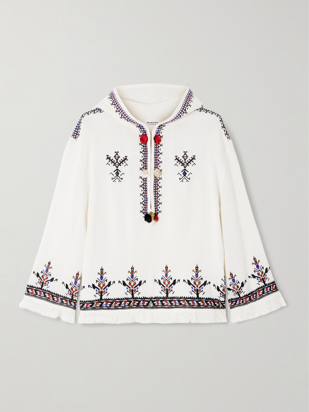 ISABEL MARANT ÉTOILE KAMEYA HOODED FRAYED EMBROIDERED WOVEN BLOUSE