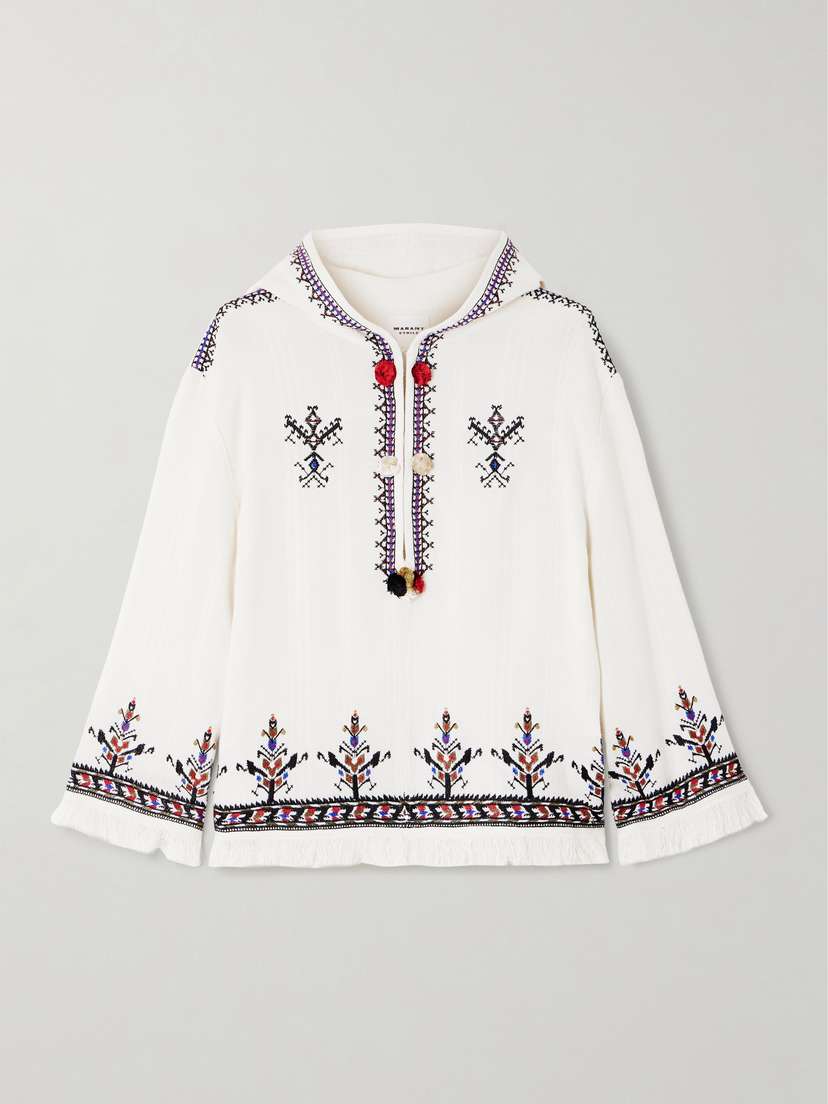Marant Étoile Kameya Hooded Frayed Embroidered Woven Blouse