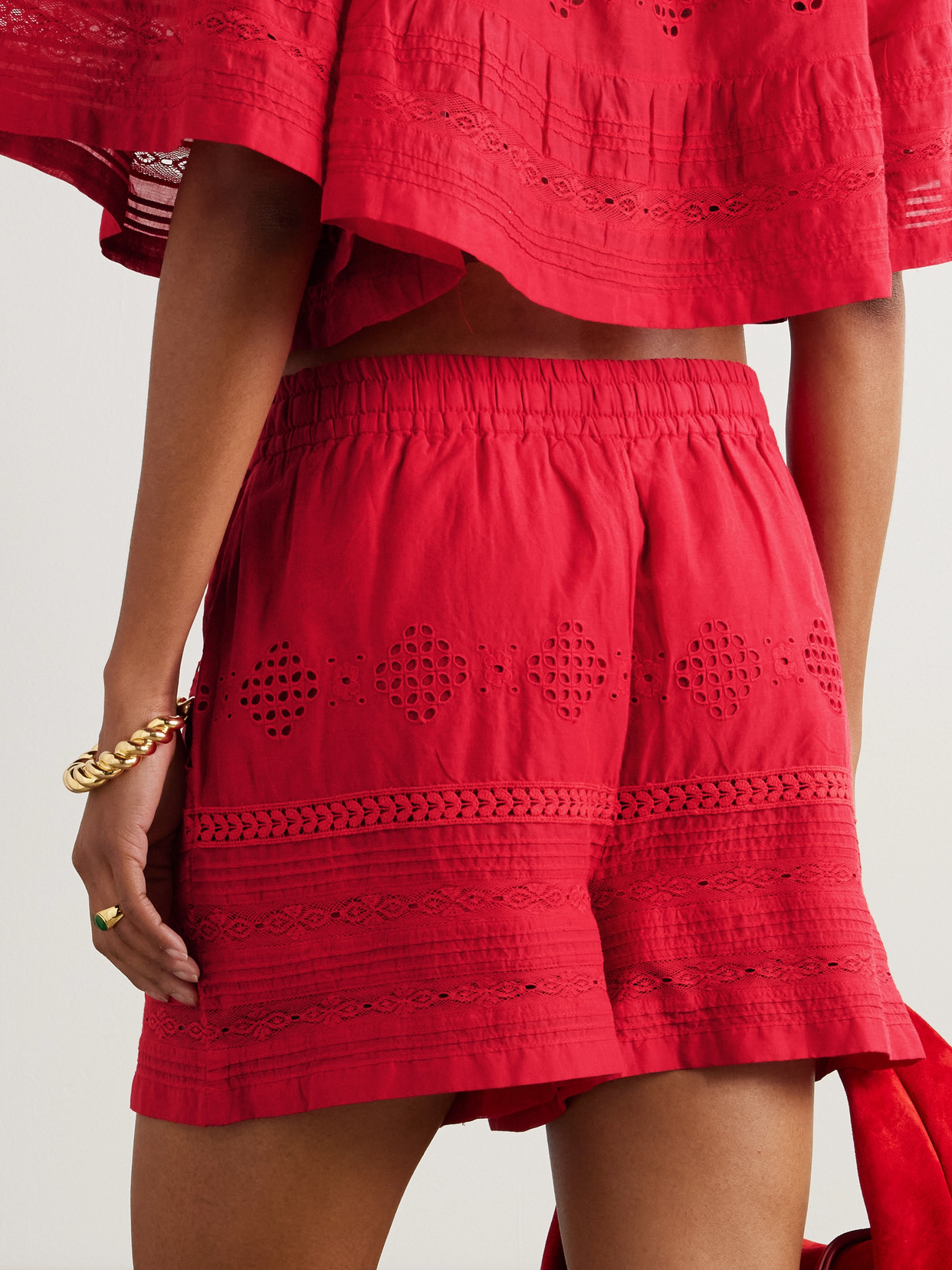 Isabel Marant Étoile Damina Crochet-trimmed Broderie Anglaise Organic Cotton-voile Shorts In Red