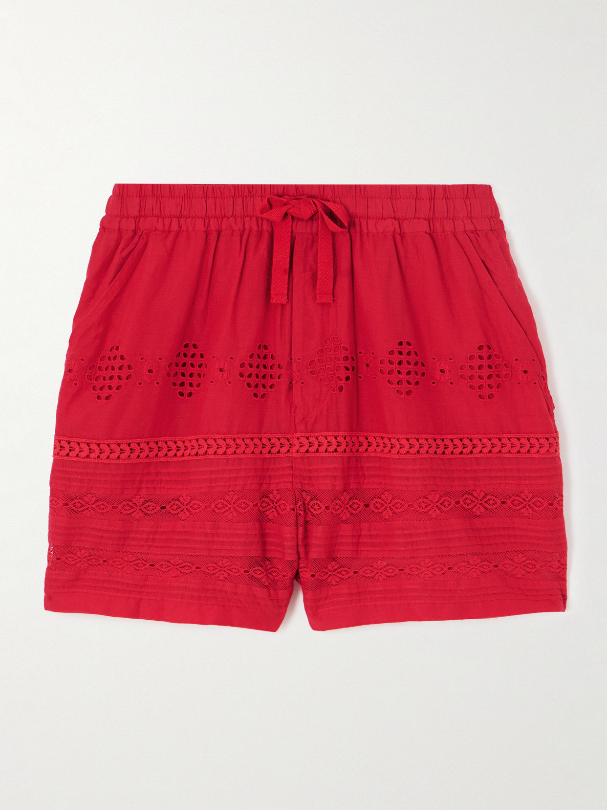 Isabel Marant Étoile Damina Crochet-trimmed Broderie Anglaise Organic Cotton-voile Shorts In Red