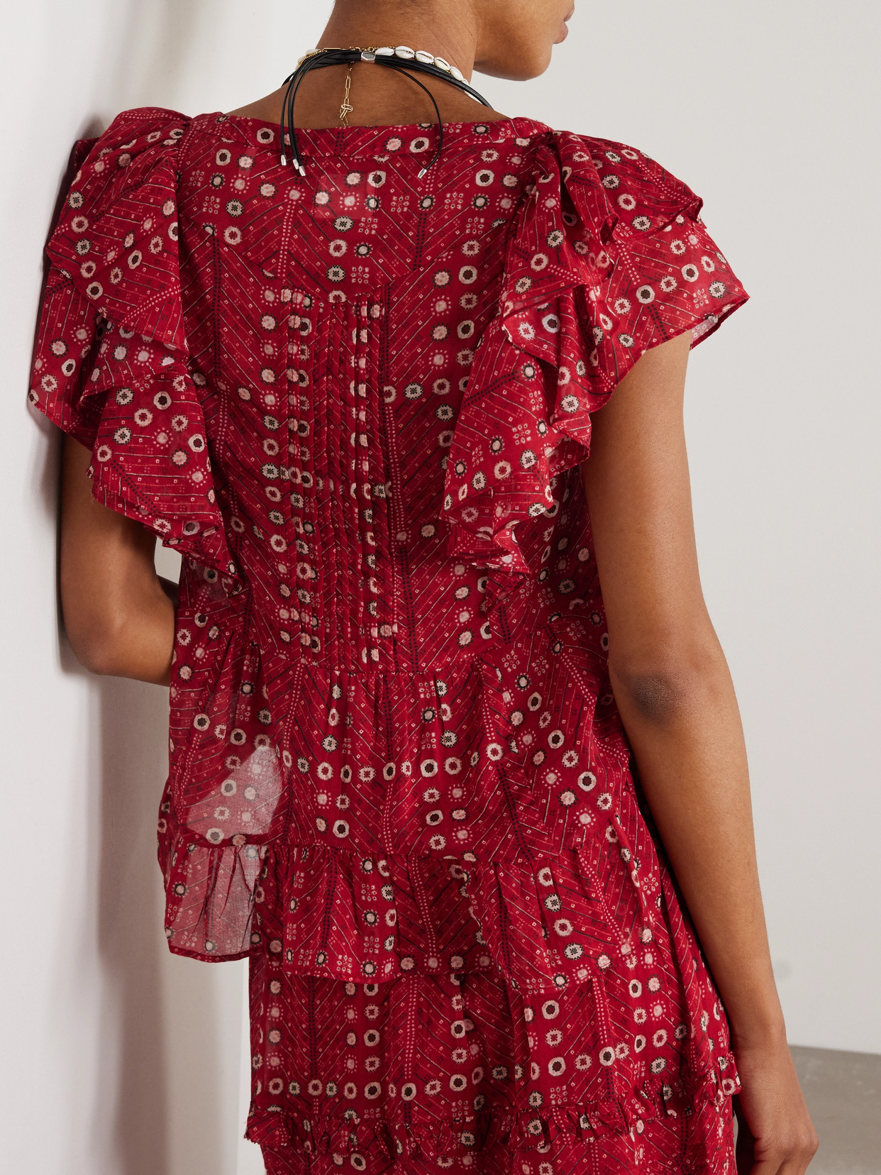 Isabel Marant Étoile Ruffled Printed Organic Cotton-voile Blouse In Red