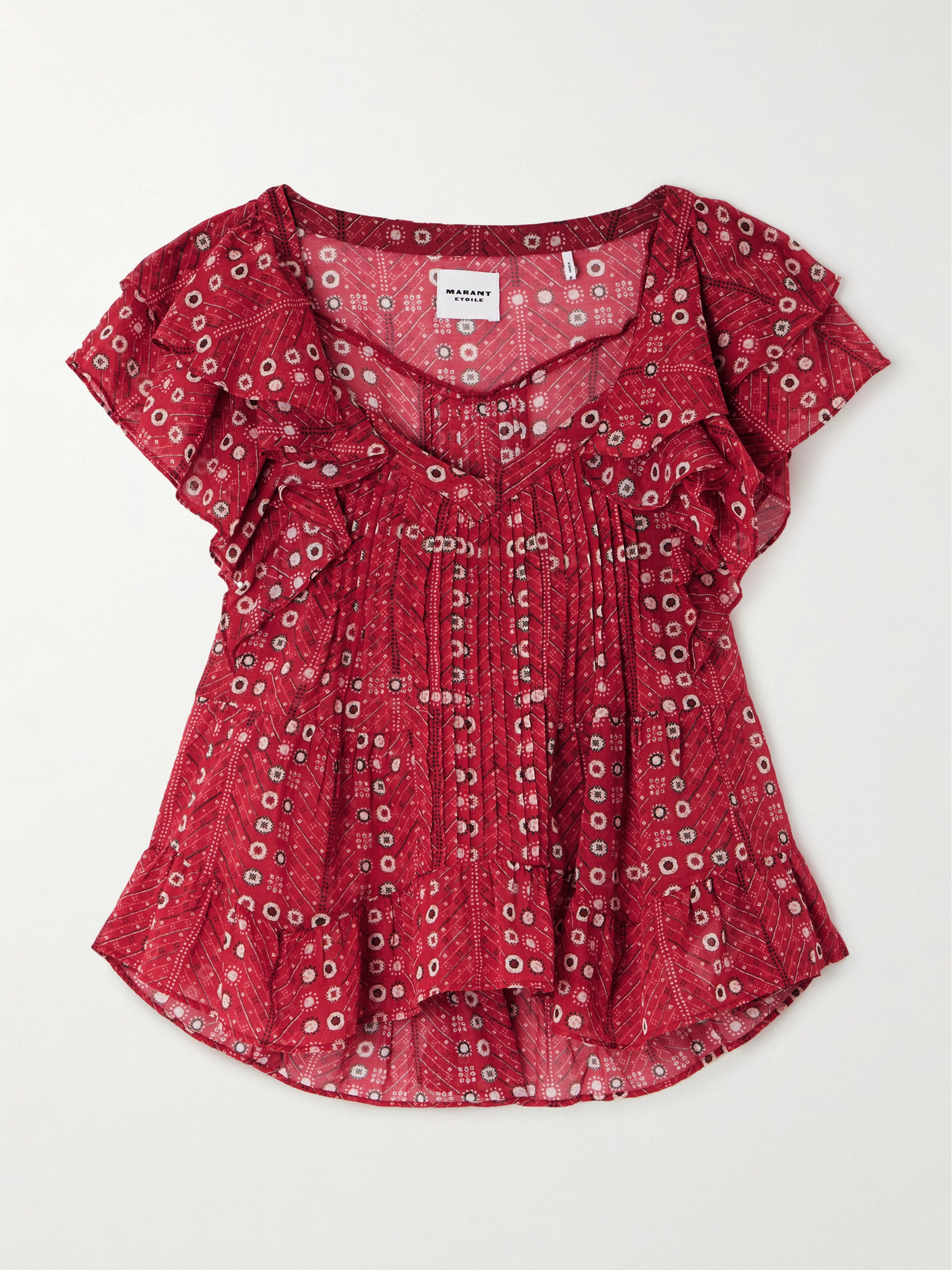 Isabel Marant Étoile Ruffled Printed Organic Cotton-voile Blouse In Red