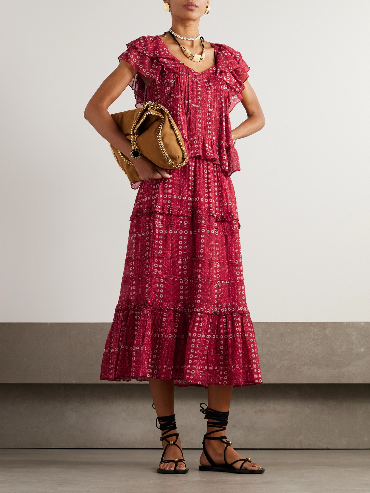 Isabel Marant Étoile Ruffled Printed Organic Cotton-voile Blouse In Red