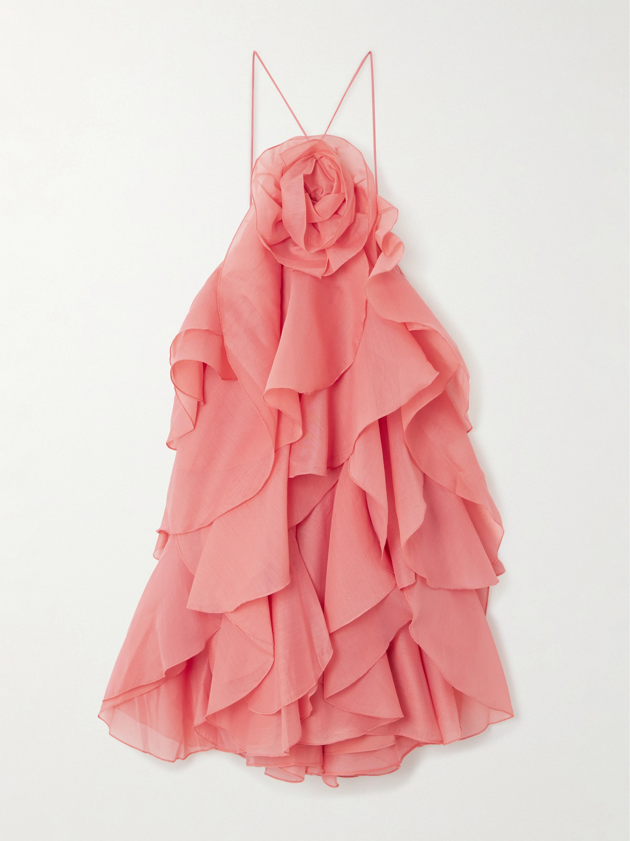 Aje Pandorea Appliquéd Ruffled Layered Chiffon Mini Dress In Orange