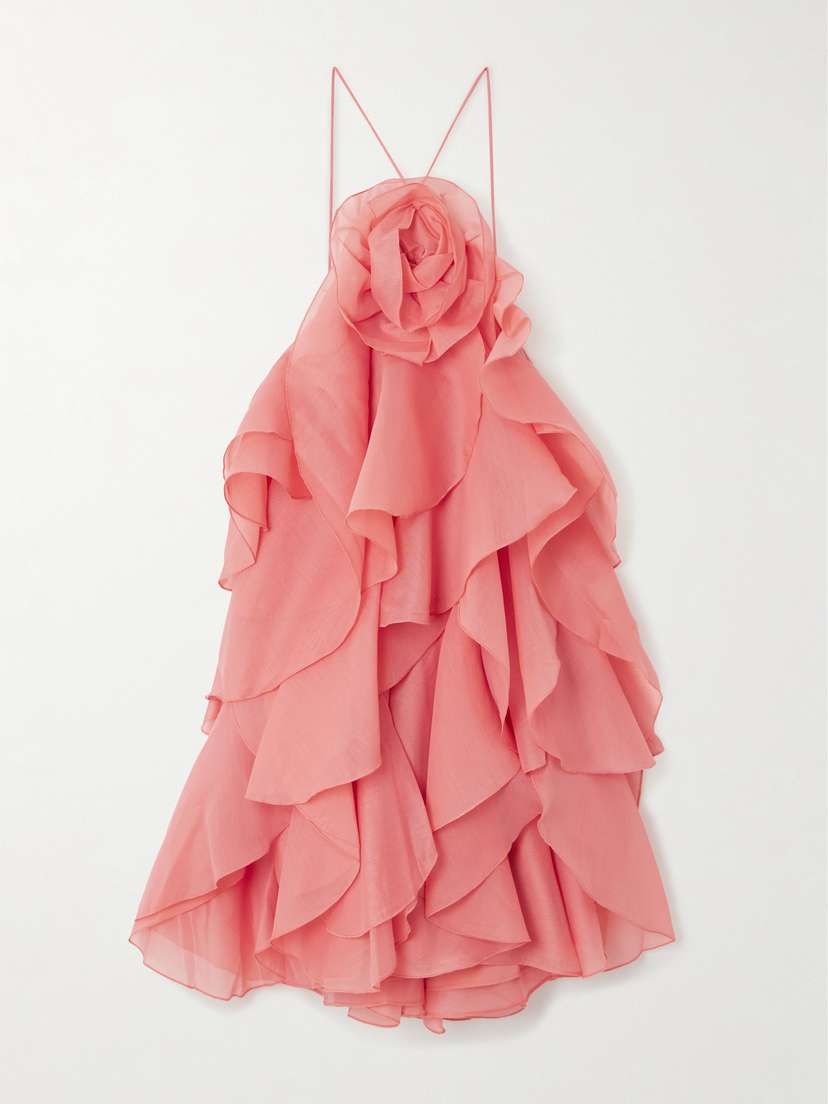 Aje Pandorea Appliquéd Ruffled Layered Chiffon Mini Dress