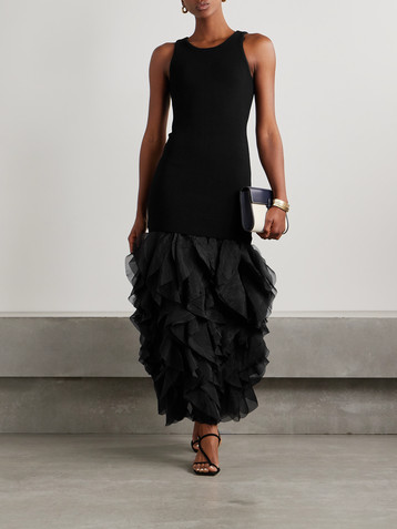 Aje Elations ribbed-knit and ruffled organza maxi dress