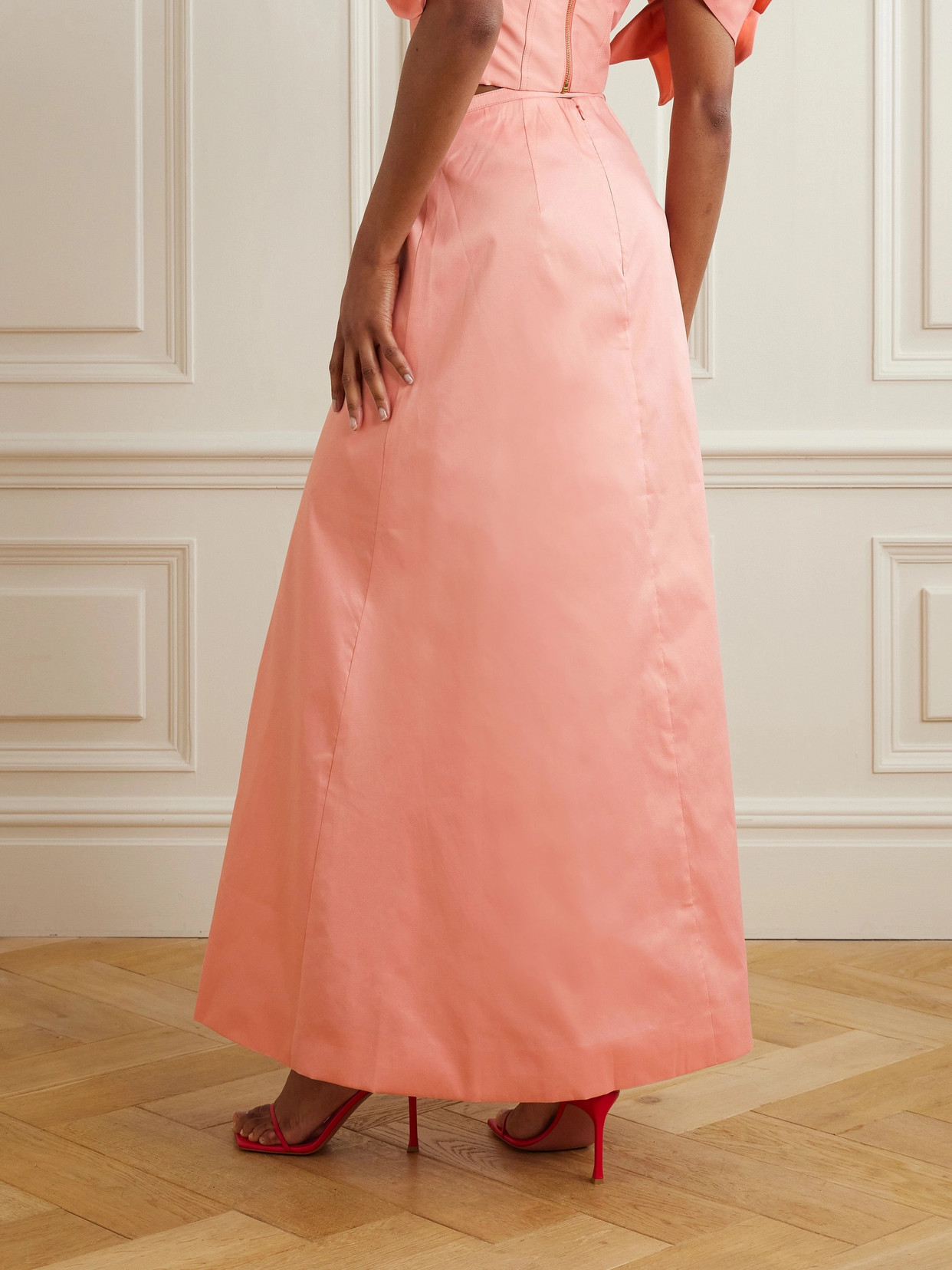 Aje Etta Belted Wrap-effect Taffeta Maxi Skirt In Orange