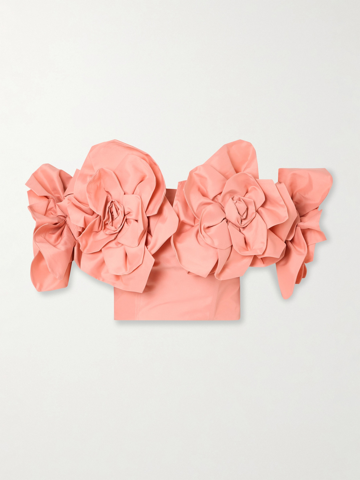 Aje Etta Off-the-shoulder Floral-appliquéd Taffeta Crop Top In Orange