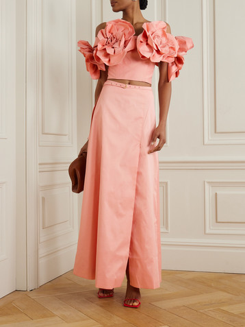 Aje Etta appliquéd off-the-shoulder taffeta cropped top