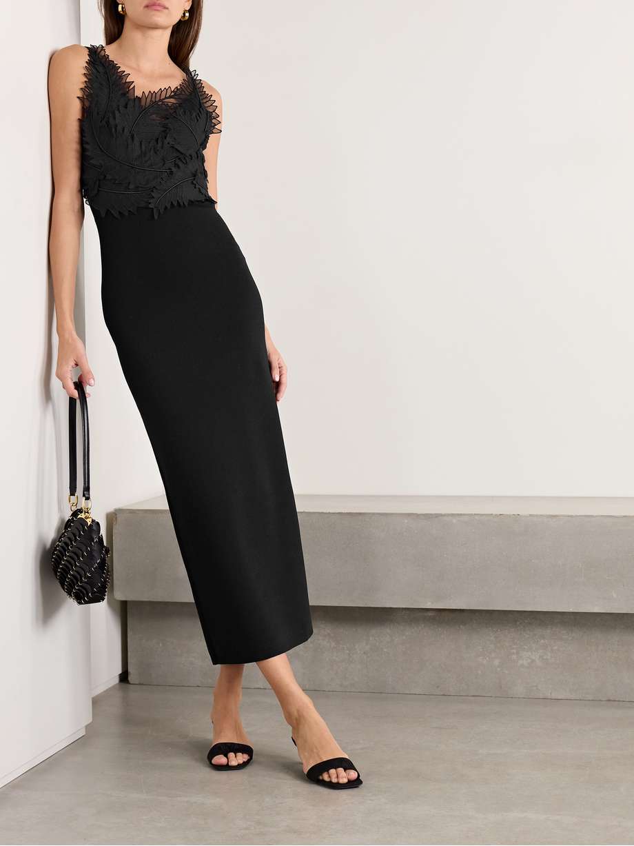 daisy appliquéd stretch-knit maxi dress