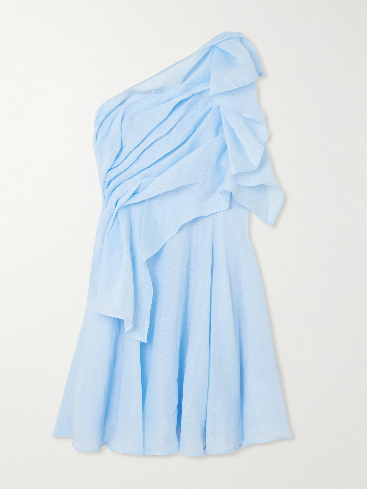 Aje Genesis One-shoulder Ruffled Shirred Muslin Mini Dress In Blue