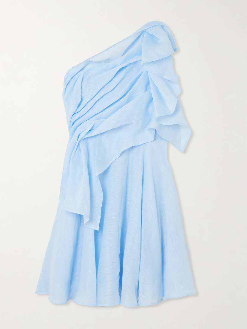 Aje Genesis One-shoulder Ruffled Shirred Muslin Mini Dress