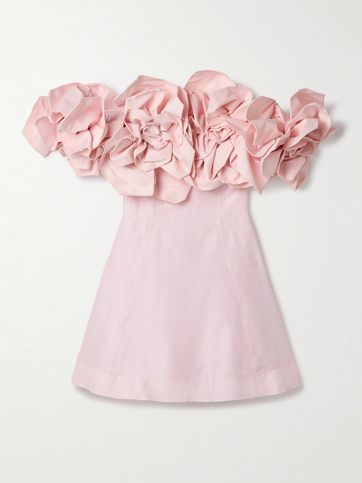 Aje Etta Off-the-shoulder Appliquéd Linen-blend Mini Dress In Pink