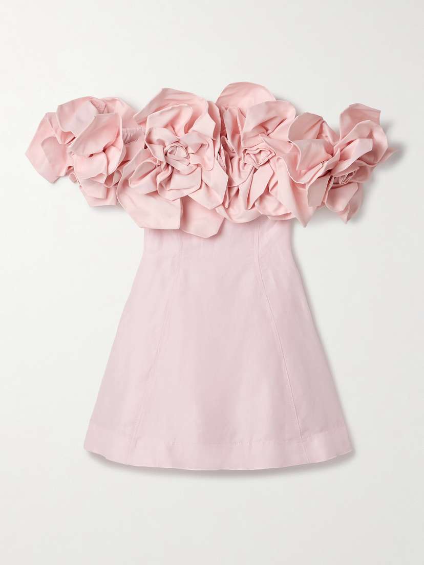 Aje Etta Off-the-shoulder Appliquéd Linen-blend Mini Dress