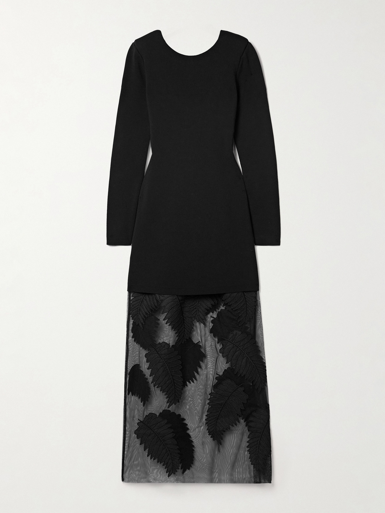 Aje Wilder Layered Stretch-knit And Embroidered Mesh Maxi Dress In Black