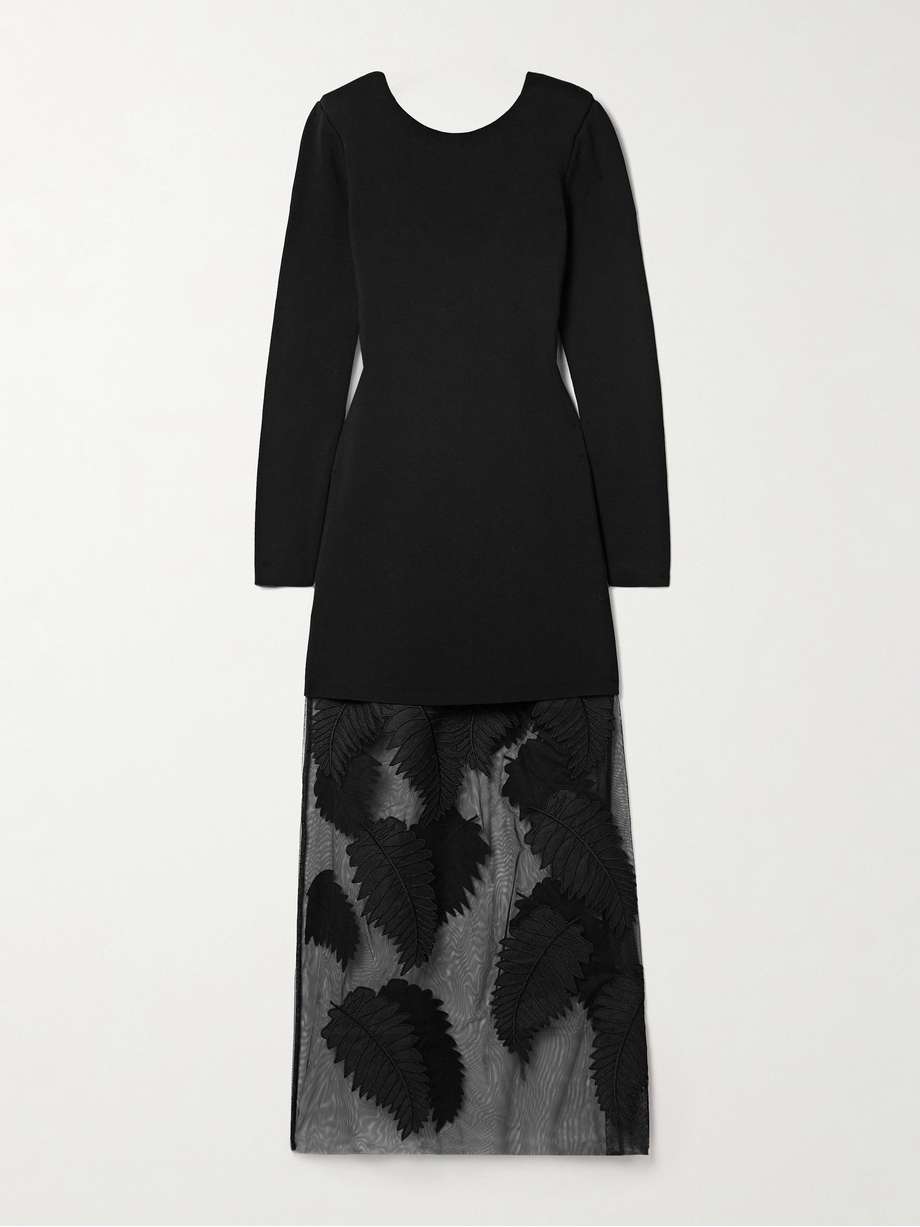 wilder layered stretch-knit and embroidered mesh maxi dress