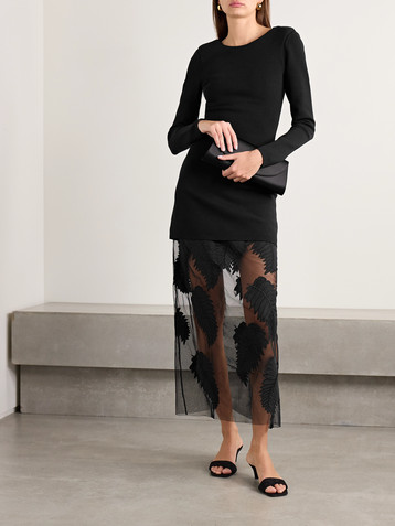 Aje Wilder layered stretch-knit and embroidered mesh maxi dress