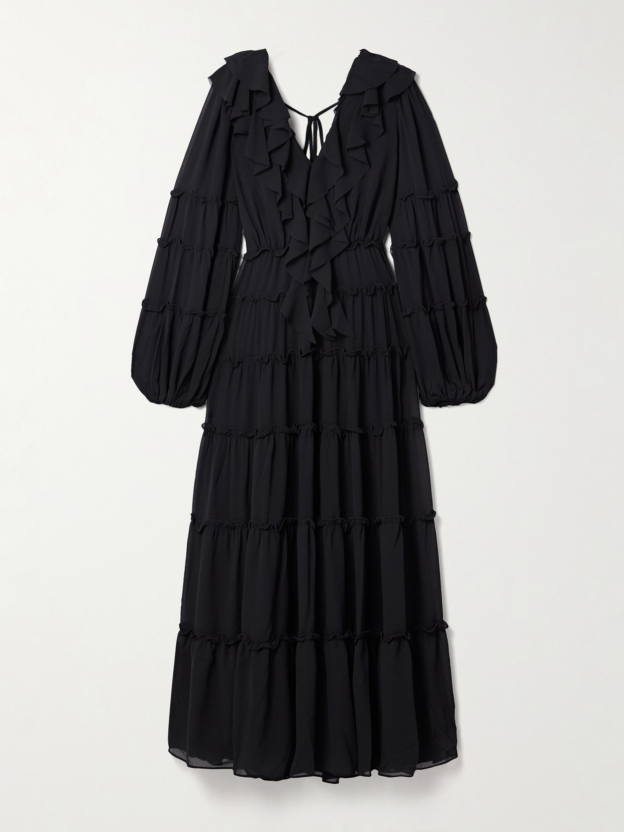 Aje Protea Ruffled Crepe De Chine Maxi Dress In Black