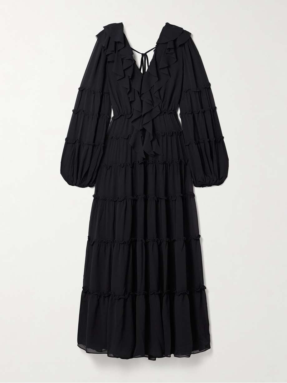protea ruffled crepe de chine maxi dress